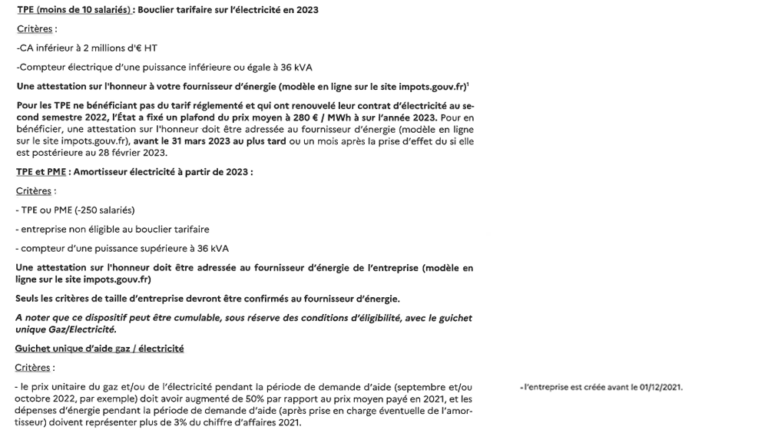 Conditions aides gouvernementales